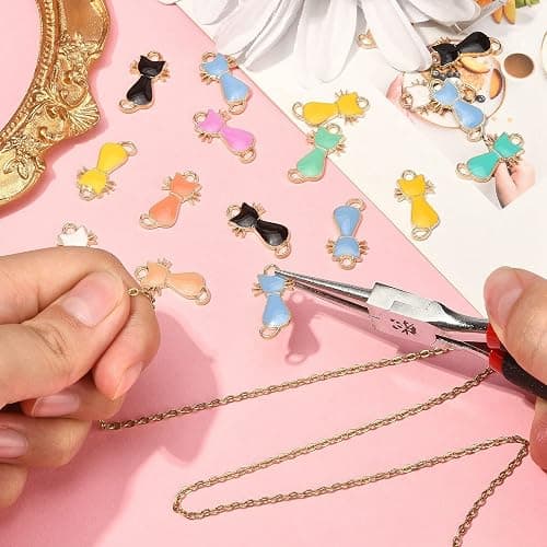 DanLingJewelry 100pcs Random Color Enamel Cat Charms Alloy Pendants Cute Craft Supplies With Loop for Jewelry Making thumbnail 5