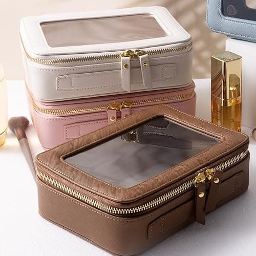 SANHECUN Toiletry bag waterproof cosmetic organizer with handle lagre opening for travelling - Carry on 8 inch - White thumbnail 4