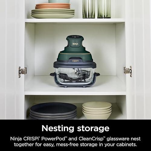 Ninja Crispi 5-in-1 Portable Glass Air Fryer, 4-QT, 2.5-QT & 6-Cup Glass Containers with Crisper Plates & Storage Lids, Microwave, Freezer & Dishwasher Safe, British Racing Green, FN103BF thumbnail 16