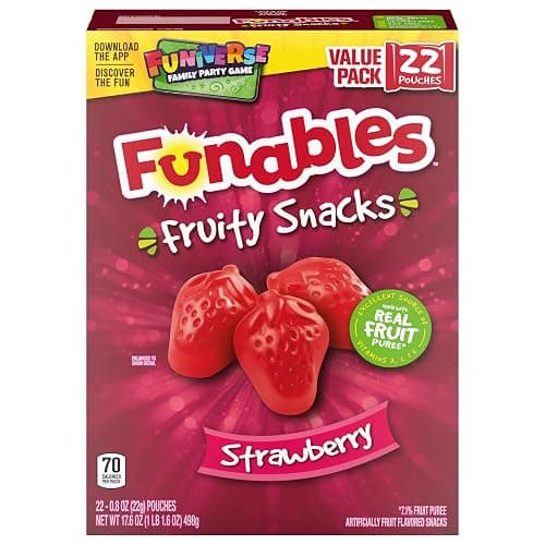 Funables Fruit Snacks, Strawberry Fruit Flavored Snacks, 0.8 Ounce Pouches (22 Count) - Image 1