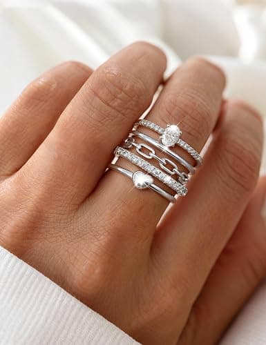 FIASASO Gold Rings for Women Non Tarnish - 5Pcs Dainty Stackable Rings 14K Gold Plated Cubic Zirconia Stacking Rings Non Tarnish Waterproof Minimalist Thin Stack Ring Size 5 6 7 8 9 10 thumbnail 3