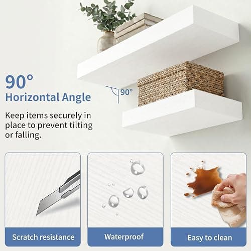 Mifurn Floating Shelves for Wall, Set of 4 Wooden Wall Mounted Shelves for Bathroom Over Toilet, Bedroom, Kitchen, Living Room & Office, Modern Hanging Storage and Wall Decor, White, 12"x7"x1.5" thumbnail 5