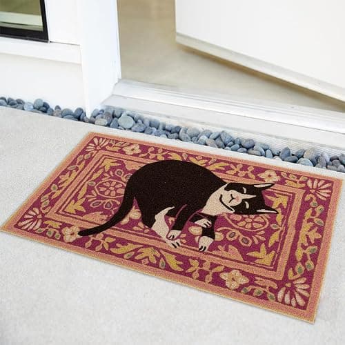 BBSET Black Cat Door Mat Cute Funny Welcome Front Door Mat Indoor Entrance, Rustic Artificial Coir Doormat Rugs for Cats Lovers Owners Porch Entry Patio Kitchen Decor 30x17in (Black cat) thumbnail 5