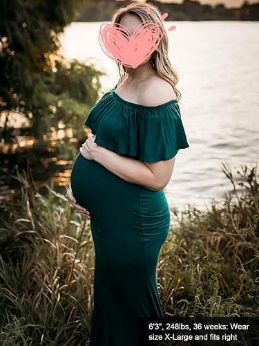 Glampunch Womens Off Shoulder Maternity Dress Ruffles Elegant Slim Gowns Fit Maxi Photography Dress thumbnail 3