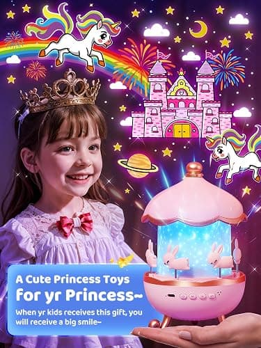 Carousel Night Light for Kids,15 Music+15 Films+315 Colors Star Projector for Kids Night Light Projector,360°+Remote+1200mah Unicorn Toys for Girls Room Decor,Autism Toys,Toddler Gifts for Girls Baby thumbnail 2