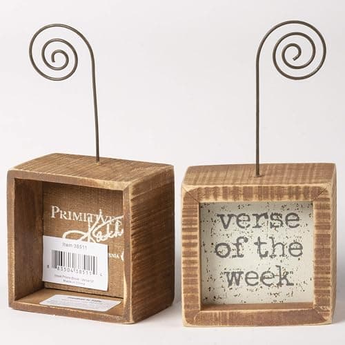 Primitives by Kathy Wooden Inset Photo Holder Block, 3x3 Inch | Verse of The Week Distressed Picture Stand with Top Spiral Wire | Christian Religious Gift thumbnail 3