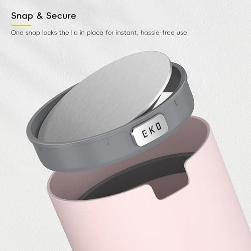 EKO Fandy 0.58 Gal/2.2L Mini Trash Can with Lid, Swing-Top Desktop Trash Can for Bathroom, Countertop, Vanity, Desk or Office, Small Garbage Bin (Pink) thumbnail 5