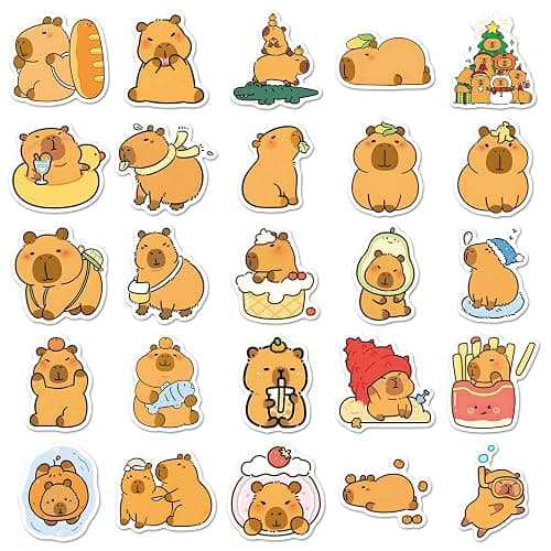 50pcs Capybara Stickers, Cute Animal Stickers for Kids, Vinyl Waterproof Sticker for Water Bottle, Laptop, Phone, Girls Boys Classroom Prizes (Capybara) thumbnail 3
