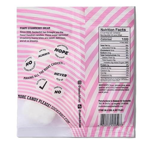 Sockerbit Swedish Candy Foamy Strawberry Dream, 5 Bags, Soft Strawberry Marshmallow Gummy Candy, Sweet Sugar-Coated Puffy & Pink Foam Gummy Candies, Gluten Free & Non GMO, 2.82oz Each Bag thumbnail 2