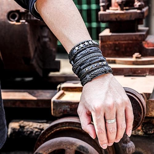 Manfnee 6-12PCS Braided Faux Leather Bracelet Punk Cuff Wrap Bracelets for Men Women Adjustable thumbnail 4