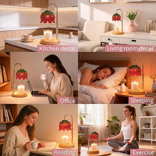 Strawberry Candle Warmer Lamp with Timer - Adjustable Height with Dimmable Warmer Lamp for All Candle Jars - Cute Strawberry Decor Gifts for Birthday Valentine Day for Women - Aesthetic Room Decor thumbnail 7