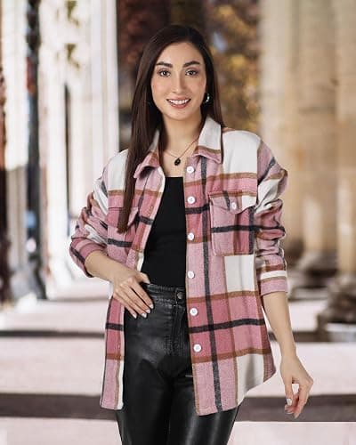 NY Threads Women's Flannel Shirt Plaid Shacket Fall Outfit Relaxed Fit Button Down Long Sleeve Top Casual Jacket for Women thumbnail 5