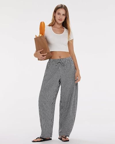 MOOSLOVER Women Linen Lightweight Barrel Pants Drawstring Comfort Casual Lounge Pants Baggy Loose Ankle Pants with Pocket thumbnail 9