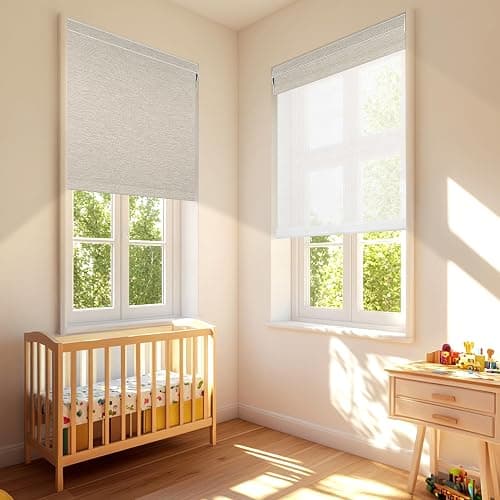 Boolegon Cordless Dual Roller Shades, Jacquard Beige & White, Custom Size | Double Window Shades, Blackout and Light Filtering Shades with Valance, Day and Night Roller Blinds for Home Office Door thumbnail 3