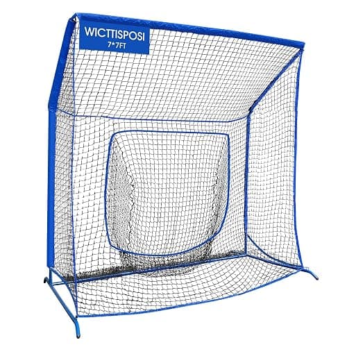 Baseball Softball Net with Blocking System, 7x7ft/6x6ft Practice Cage for Batting/Pitching/Fielding, Metal Frame with Elevated Base and Storage Bag for Backyard Outdoor Indoor - Image 1