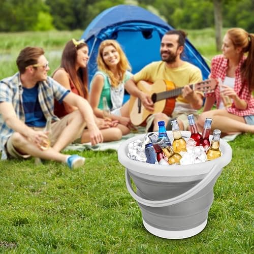 10L Collapsible Bucket and Mop Bucket, Folding Ice Buckets for Outdoor Camping Car Washing Beach Party Fishing, Silicone-Plastic Wash Basin Tub House Cleaning Supplies Portable Sink RV Kitchen Gadgets thumbnail 2