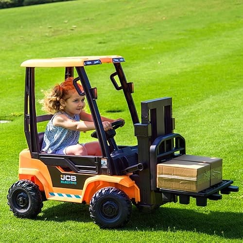 HyperMoto 12V Ride on Forklift Car with Tent, Licensed JCB Electric Kids Ride On Construction Car with Remote Control, Liftable Fork and Pallet, Yellow thumbnail 3