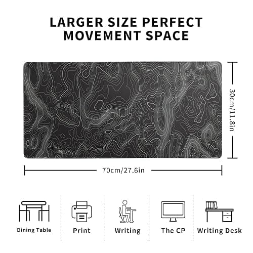 Topographic Contour Extended Big Mouse Pad Large,Gaming Mouse Pad Desk Pad,27.6x11.8 Inch Long Computer Keyboard Mouse Mat Mousepad with 3mm Non-Slip Base and Stitched Edge for Gaming and Office thumbnail 6