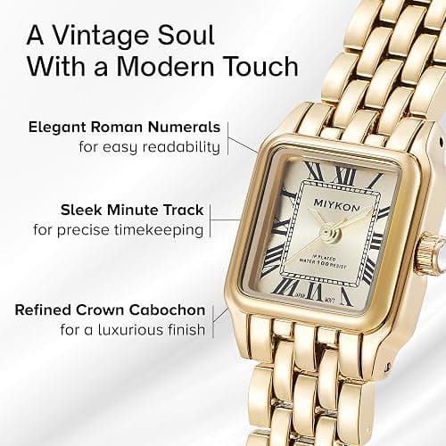 Miykon Women's Dainty Vintage Tank–Square Dress Watch – Jewelry Style Bracelet, Second Hand, Japanese Quartz, Water Resistant thumbnail 4