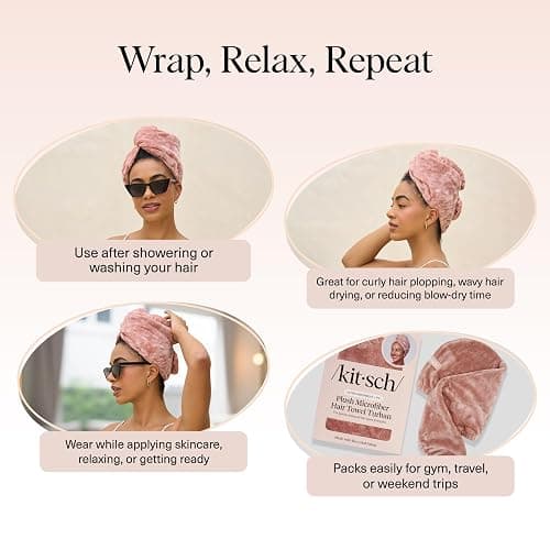 Kitsch Plush Microfiber Hair Towel Wrap for Women – Ultra Absorbent Microfiber Bath Towels for Wet, Curly, Long or Short Hair – Anti-Frizz Hair Wrap, Great Hair Care Gifts for Women thumbnail 6
