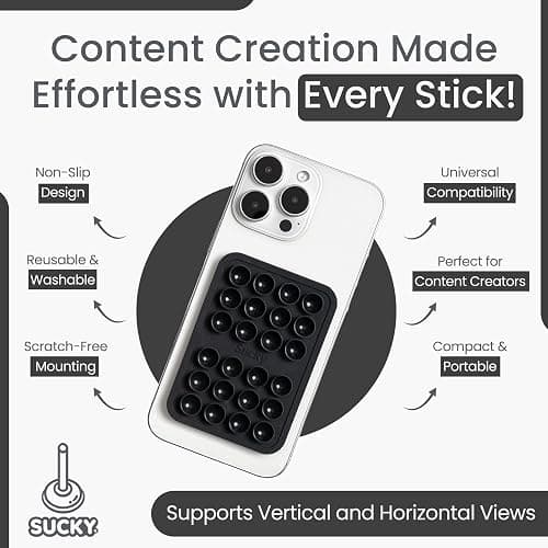 Sucky Magnetic Silicone Suction Phone Grip Mount – Strong Magnetic & Sticky Phone Grip for Mirrors, Windows, & Gym – Hands-Free Holder for Selfies & Tiktok – for iPhone & Android (Black) thumbnail 5
