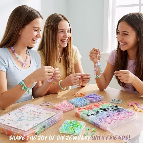 Sistenia 480PCS Acrylic Beads for Bracelet Making Kit with String, 6 Colors Assorted Cute Beads Bracelet Charms for Jewelry Making, Kawaii Bow Star Flower Shape for DIY Keychain Bag Necklace Charms thumbnail 2