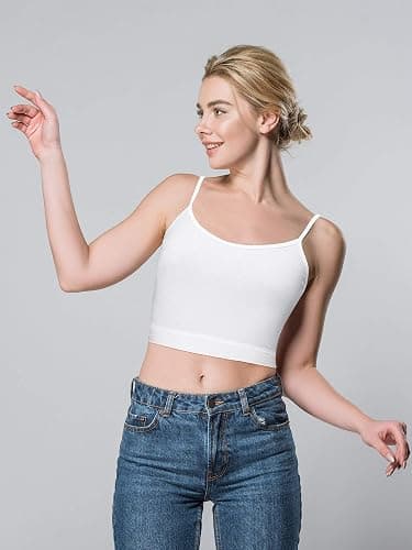 Boao 4 Pack Women's Cropped Tank Tops, Cotton Spaghetti Strap Crop Top Basic Sports Crop Cami Half Camisoles for Teen Girls thumbnail 3