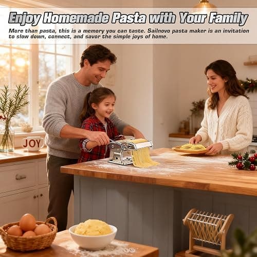 Sailnovo Pasta Maker Machine, 180 Roller Pasta Maker, 9 Adjustable Thickness Settings 2-in-1 Noodles Maker with Rollers and Cutter, Perfect for Spaghetti, Fettuccini, Lasagna or Dumpling Skin Silver thumbnail 8