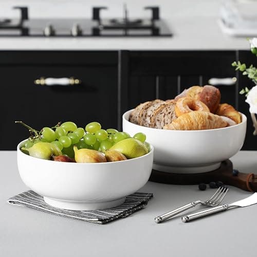 MALACASA Serving Bowls, 114 OZ(10") Extra Large Salad Bowls Set of 2, Porcelain White Serving Bowls for Salad, Soup, Pasta and Dinner, Large Ceramic Bowl Set for Entertaining, Series REGULAR thumbnail 7