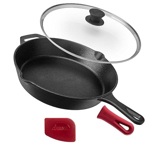 Cuisinel Pre-Seasoned Cast Iron Skillet (12-Inch) W/Tempered Glass Lid and Handle Cover Oven Safe Cookware | Heat-Resistant Holder | Indoor and Outdoor Use | Grill, Stovetop, Induction Safe - Image 1