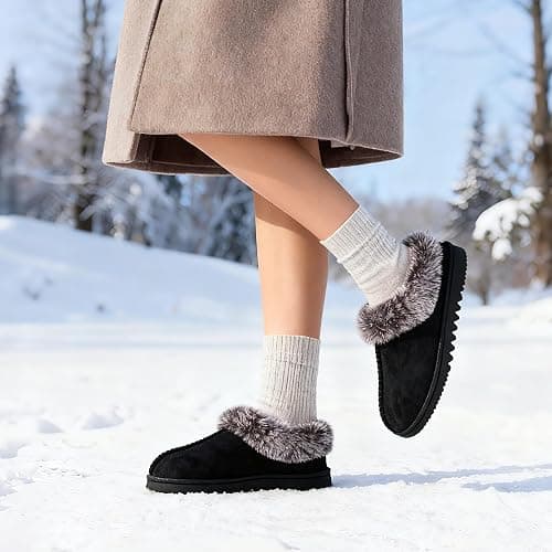 UBXRIN Womens Fuzzy Memory Foam Slippers Boots Cozy Faux Fur House Shoes Indoor Outdoor Rubber Sole Anti-Skid thumbnail 2