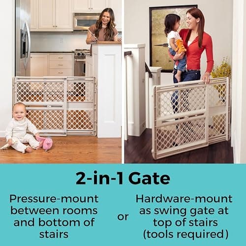 Toddleroo by North States - Supergate Ergo Baby Gate: Plastic Baby Gate for Stairs & Doorways - Adjustable Indoor Safety Gate - Made in USA - 26 to 42 Inches Wide - 26 Inches Tall - Sand thumbnail 4