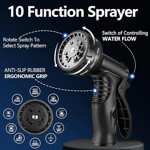 Flexible Garden Hose 50 FT, Ultra Lightweight Water Hoses 50FT w/10 Function Sprayer and 3/4" Brass Fittings, Kink-Free, Sturdy, Abrasion Resistant for Yard, Lawn, Outdoor and Gardening(Black) thumbnail 6