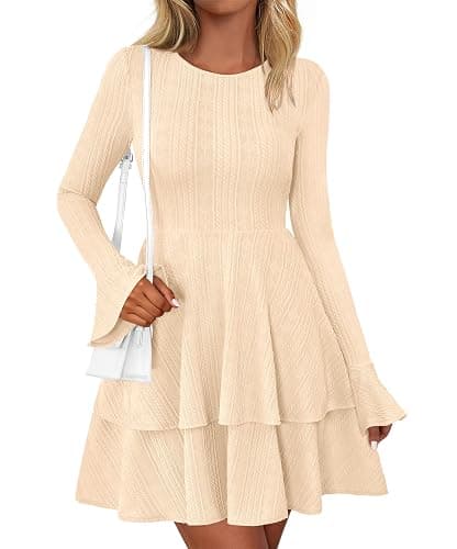 PRETTYGARDEN Womens Fall Fashion 2025 Long Bell Sleeve Mini Sweater Dress Casual Crewneck A Line Knit Short Cocktail Dresses thumbnail 2