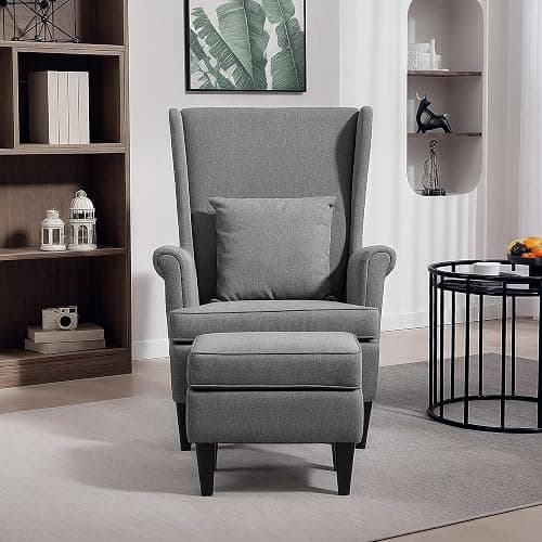 HOMCOM Poltrona Relax con Pouf Poggiapiedi, Cuscino e Schienale Alto, Poltroncina Camera da Letto in Tessuto Trapuntato con Gambe in Legno e Braccioli per Salotto e Soggiorno, 75x83x104 cm, Grigio thumbnail 8