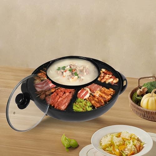 WINNIESHOP Hot Pot and Grill Combo Electric 2 in 1 Korean BBQ Grill Indoor Shabu Shabu Pot Electric Hot Pot with Grill for Hotpot BBQ, Barbecue & Grill (1350W) thumbnail 2