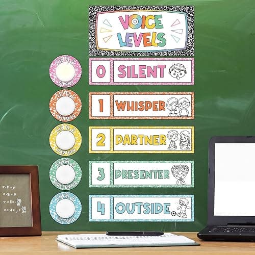 Epakh 22 Pcs School Push LED Light and Voice Level Chart Poster Composition Notebook Classroom Decor Button Lights Noise Level Monitor Rules Sign for Classroom Teachers Back to School Supplies thumbnail 2