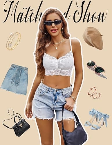 Avidlove Lace Bralette for Women V Neck Cami Tank Y2k Camisoles Adjustable Spaghetti Strap Crop Top thumbnail 5