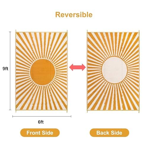 Anidaroel Outdoor Area Rug for Patio Clearance 6X9ft Waterproof, Reversible Plastic Straw Rug Outside Rug, Stain & UV Resistant RV Mat for Camping, Porch, Balcony, Pool Deck, Backyard(Orange,6‘x9') thumbnail 2