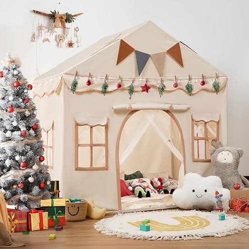 besrey Kids Tent, 2 in 1 Play Tents with Padded Mat and Lights, Large Playhouse for Kids with 2 Doors & 4 Windows, Kids Play Tent House Indoor & Outdoor, Toddler Tent for Girls Boys thumbnail 9