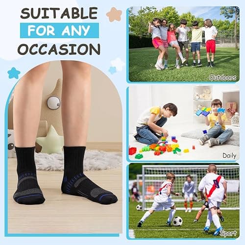 Comfoex Boys Socks Quarter Athletic Ankle Cotton Sports Socks For Kids 8-10 4-6 6-8 Years Old With Cushioned Sole 6 Pairs thumbnail 6