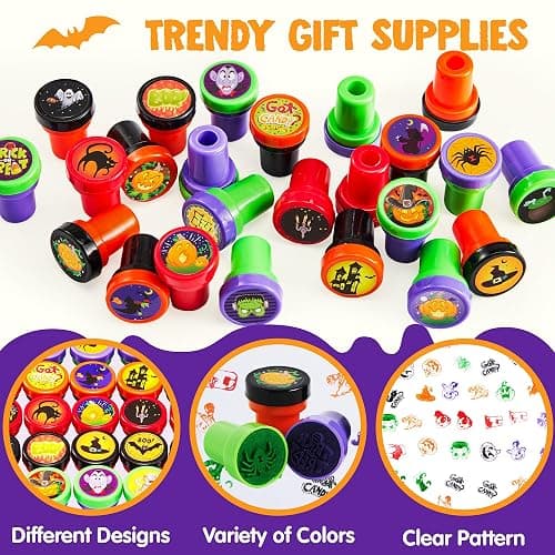 JOYIN 50 Pcs Halloween Stamps for Kids, 25 Designs Assorted Plastic Stamps Bulk, Trick Or Treat Stampers for Halloween Party Favor Gifts, Halloween Goodie Bag Fillers Classroom Game Prizes thumbnail 5