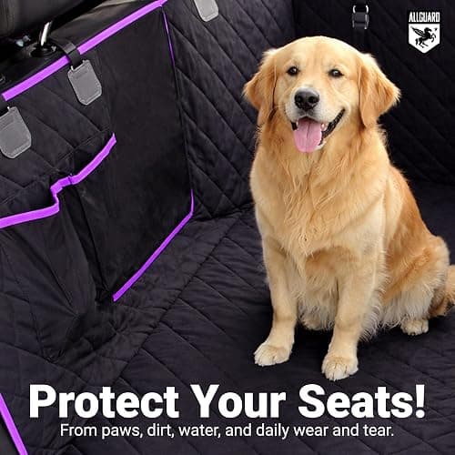 Platinum Shield Dog Car Seat Cover for Back Seat, Waterproof, Scratchproof, Nonslip, Dog Hammock for Car, Safety Harness Included, Seat Covers for Pet Dogs, Truck & SUV Size (Black/Purple) thumbnail 2