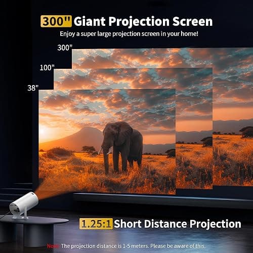 Mini Projector Portable Proyector 4K Support, Full HD 1080P Small Projector with 270° Rotatable Stand, Movie Projector Compatible with TV Stick/Smartphone/HDMI/USB for Bedroom/ Outdoor Camping thumbnail 7