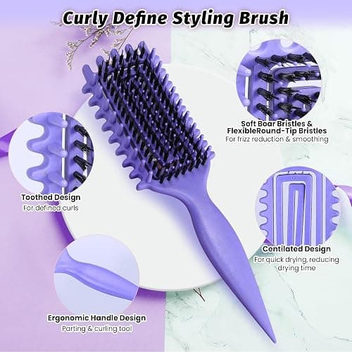 Curly Hair Brush Defining, Vented Curl Defining Brush for Effortlessly Detangling Shaping and Styling Women's Men's Curls on All Wet or Dry Hair Types, Reduces Frizz (Purple) thumbnail 2