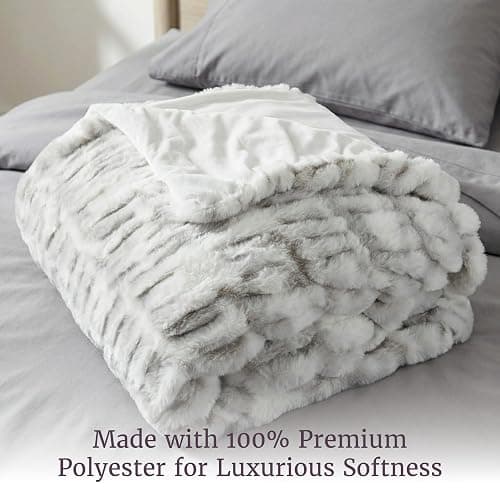 Lavish Home Oversized Ruched Blanket 60x80-Inch Jacquard Faux Fur Queen-Size Throw for Sofas Luxurious Bedding, Gray thumbnail 5
