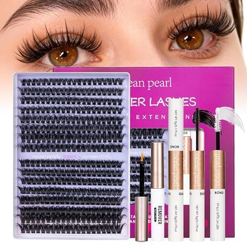 Ocean Pearl Lash Clusters 320pcs 3D Thick Lash Clusters kit 60D+80D Lashes,Eyelashes,Lash Extension Kit,Eyelash Clusters with lash adhesive+sealer+remover+tweezers,Lashes Clusters Eyelash Extensions thumbnail 2