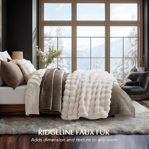 EverGrace Ultra Soft Luxury Fluffy Faux Rabbit Fur Throw Blanket, Thick Warm Bubble Throw for Bed, Cozy Plush Reversible Blankets for Couch, Chair, Sofa, Ivory White, 60x80 Inches thumbnail 2