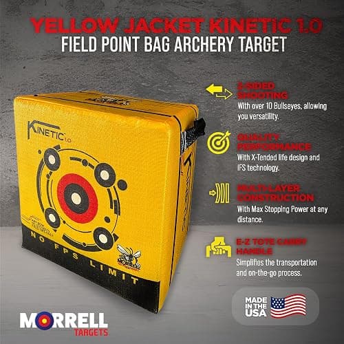Morrell Targets 144 Yellow Jacket Kinetic 1.0 65 Pound Portable Field Point Archery Bag Target w/ 2 Shooting Sides, 10 Bullseyes, and Handles, Yellow thumbnail 2