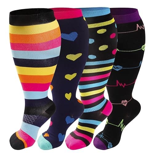 4 Pairs Plus Size Compression Socks for Women & Men, Extra Wide Calf 20-30 mmhg Knee High Compression Stockings for Circulation Swelling Support - Image 1